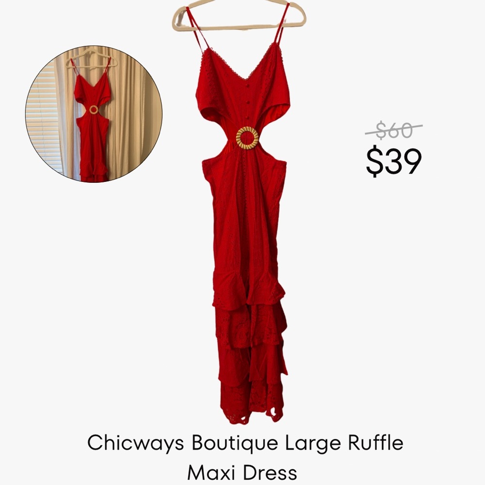 Chicways Red Ruffle Maxi Dress